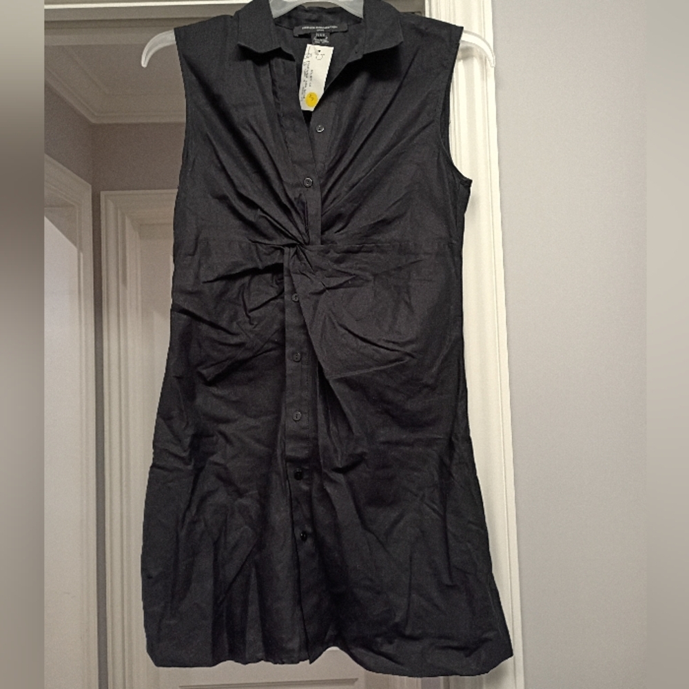 French Connection Linen Blend Black Sleeveless Dress Women's Size 4 New